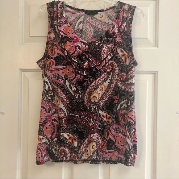 Susan Lawrence Women’s Print Tank Top With Ruffle Front Size L - Picture 1 of 9